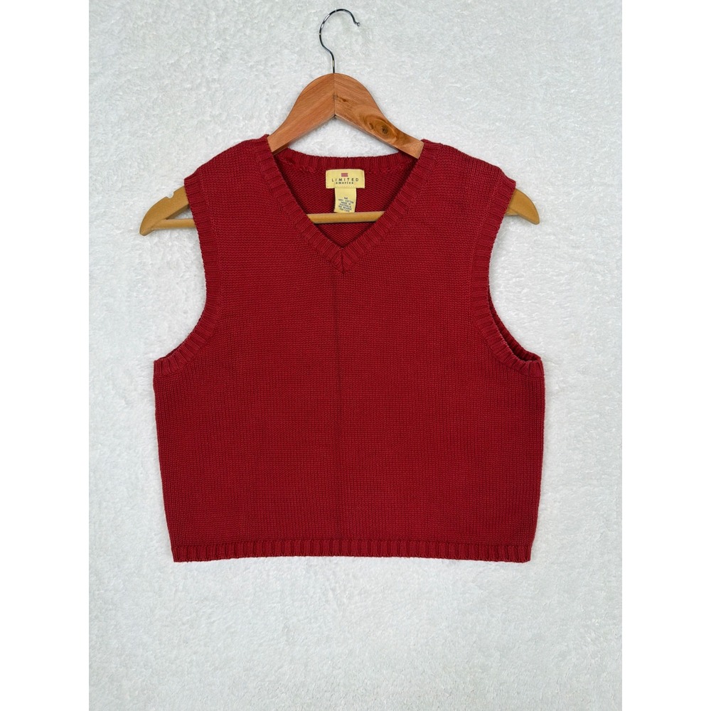Limited America Sweater Vest Womens M Red V-Neck 100% Cotton Preppy Knit A-968